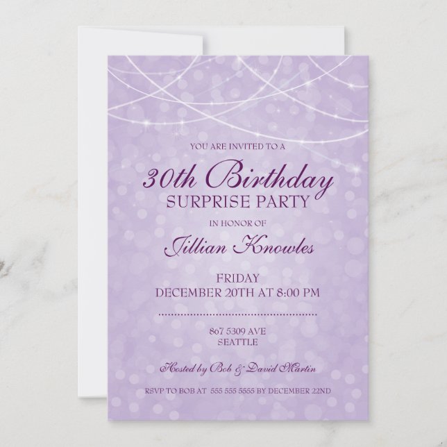 30th Birthday Surprise Party Mauve Bokeh Invitation (Front)