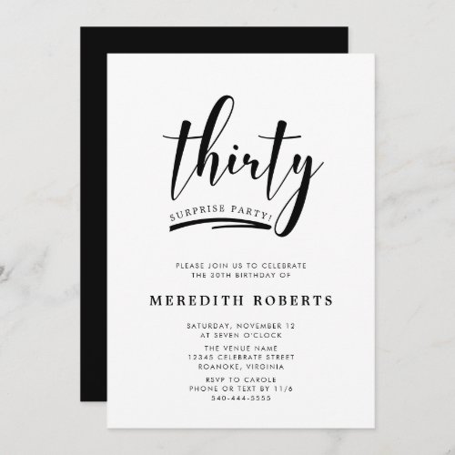 30th Birthday Surprise Party Modern Minimalist Invitation