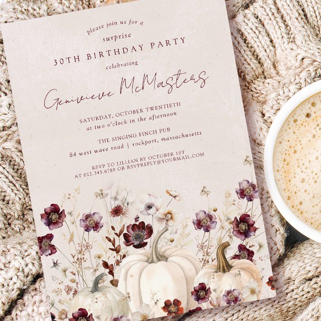 30th Birthday Surprise Party Pumpkin Wildflower Invitation (Creator Uploaded)