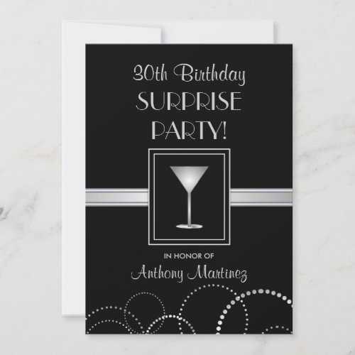 30th Birthday Surprise Party Silver  Black Invitation