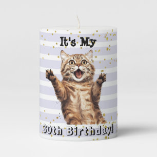 30th Birthday Tabby Cat Pillar Candle