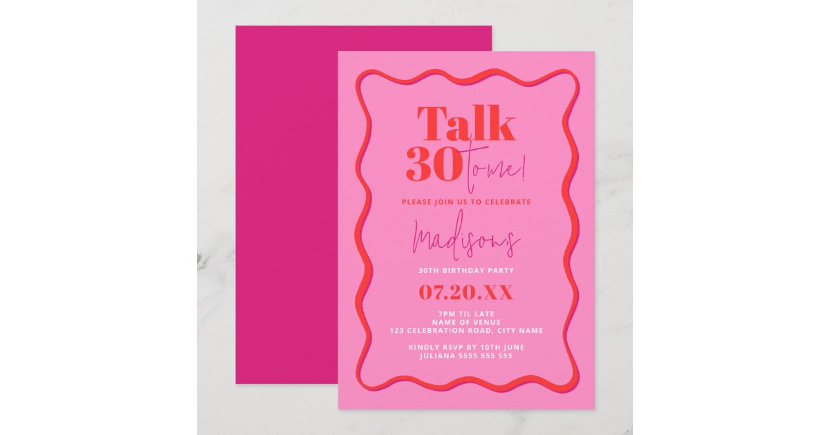30th Birthday Talk Thirty To Me Wavy Border Invitation | Zazzle