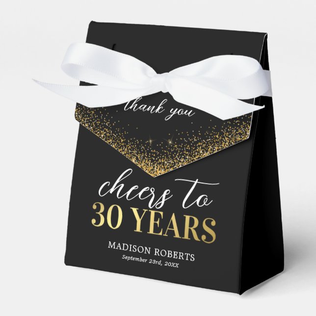 30th Birthday Thank You Black Gold Favor Box (Front Side)