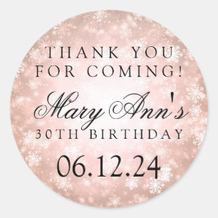 30th Birthday Thank You Copper Winter Wonderland Classic Round Sticker