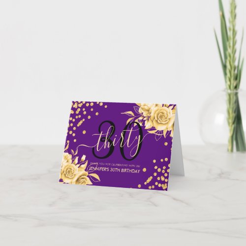 30th Birthday Thank You Gold Purple Floral 