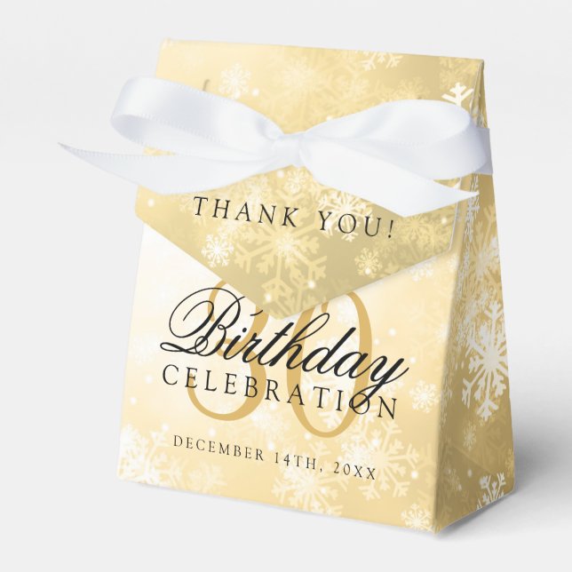 30th Birthday Thank You Gold Winter Wonderland Favor Boxes (Front Side)