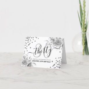 30th Birthday Thank You Silver Floral Glitter
