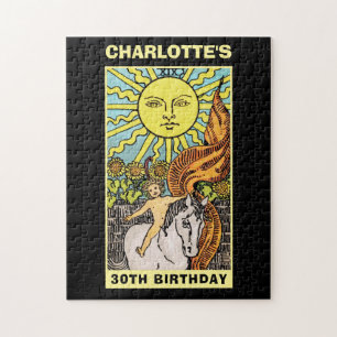 30th Birthday The Sun Tarot Name & Photo Black Jigsaw Puzzle
