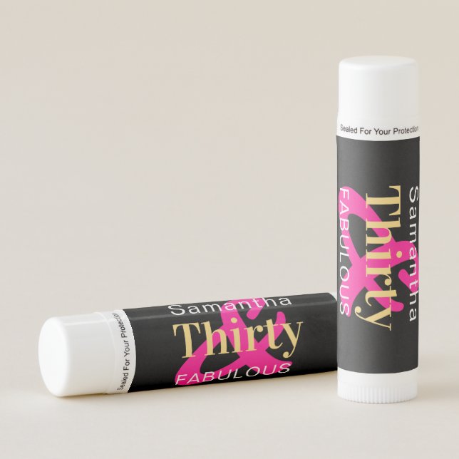 30th Birthday Thirty and Fabulous Personalized Lip Balm (Front)