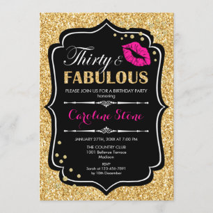 30th Birthday - Thirty Fabulous Gold Black Pink Invitation