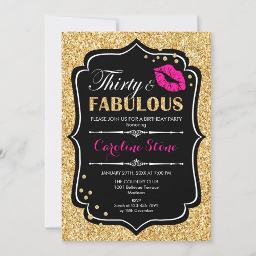 30th Birthday _ Thirty Fabulous Gold Black Pink Invitation