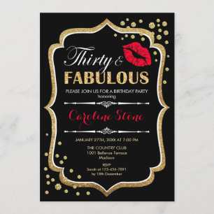 30th Birthday - Thirty Fabulous Gold Black Red Invitation