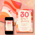 30th Birthday Thirty Flirty & Thriving Retro Pink Invitation<br><div class="desc">Make a bold statement with your 30th birthday with thirty, flirty, & thriving retro birthday party invitations! These invitations are designed to capture the essence of boho charm and retro nostalgia, making them the perfect choice for your milestone birthday celebration. With their unique blend of vibrant colors, intricate details, and...</div>