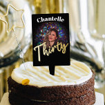 30th birthday thirty gold black birthday custom cake topper<br><div class="desc">Bold black white,  with gold script thirty text and photo cake topper to celebrate a 30th birthday. Customize with your birthday girls photograph. Perfect for a special thirtieth birthday cake. Other matching items are available. Designed by www.mylittleeden.com</div>