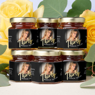 30th birthday thirty gold black custom photo name honey jar favors