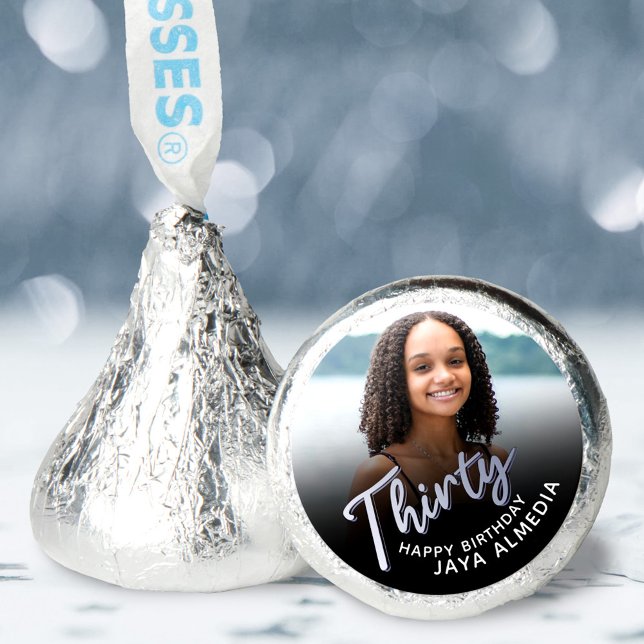 30th birthday Thirty script silver black photo  Hershey®'s Kisses® (Creator Uploaded)