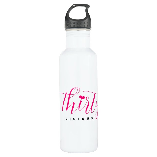 30th Birthday Thirty Thirtylicious Pink Modern Stainless Steel Water Bottle (Front)