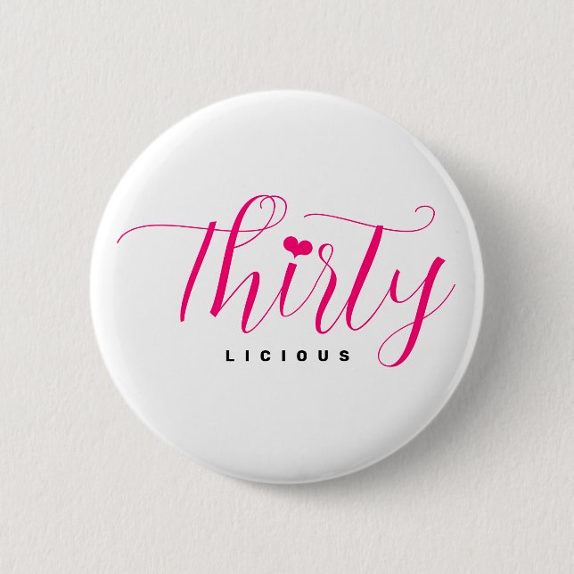 30th Birthday Thirty Thirtylicious Pink Text  Button (Front)