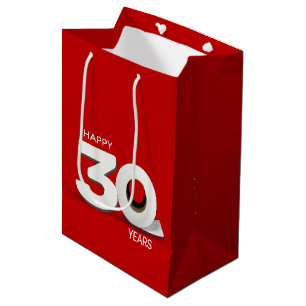 30th Birthday Toilet Paper Roll on Red Medium Gift Bag