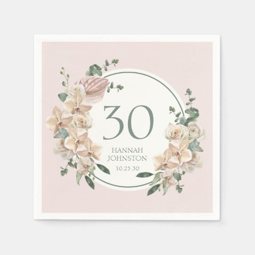 30th Birthday Tropical Floral Napkins