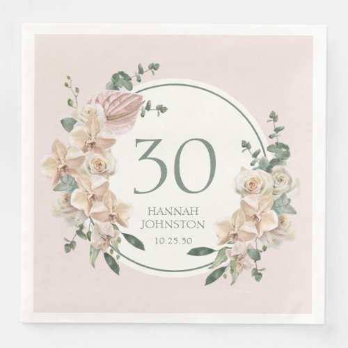 30th Birthday Tropical Floral Paper Dinner Napkins