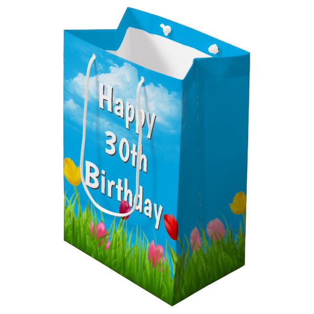 30th Birthday Tulips Medium Gift Bag (Front Angled)