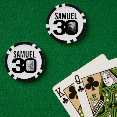 30th birthday two custom photos black and white poker chips