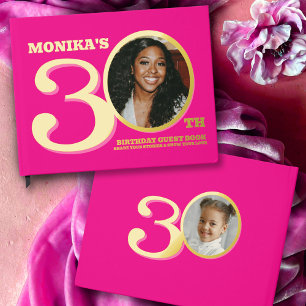 30th birthday two photos hot pink gold foil guest book