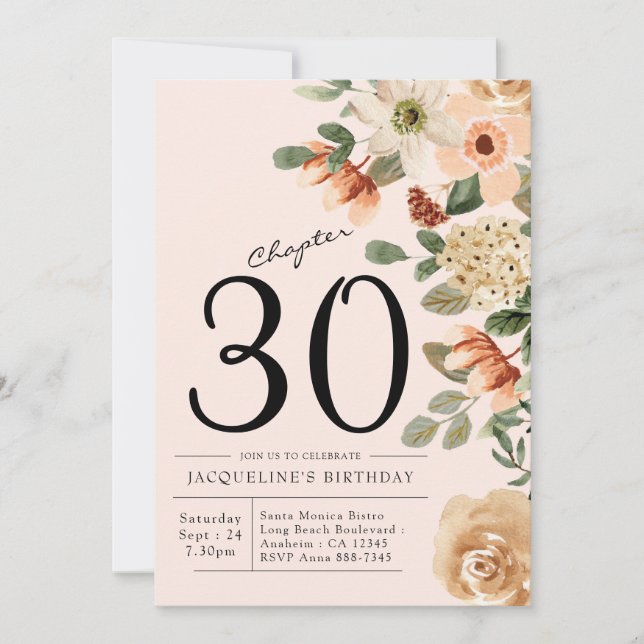 30th Birthday Vintage Floral Invitation (Front)