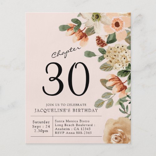 30th Birthday Vintage Floral Peach Chapter 30 Flyer