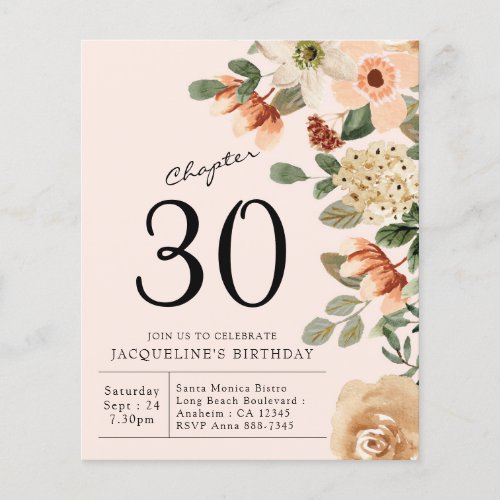 30th Birthday Vintage Floral Peach Chapter 30 Flyer