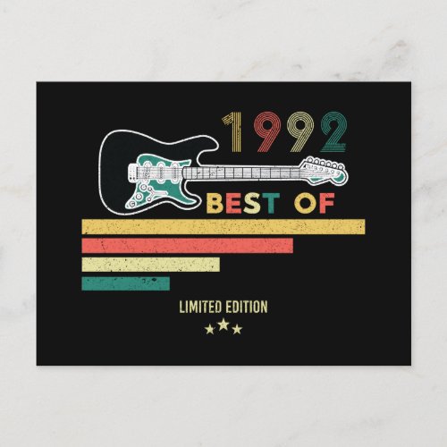 30th Birthday Vintage Guitar Lover Best Of 1992 Invitation Postcard