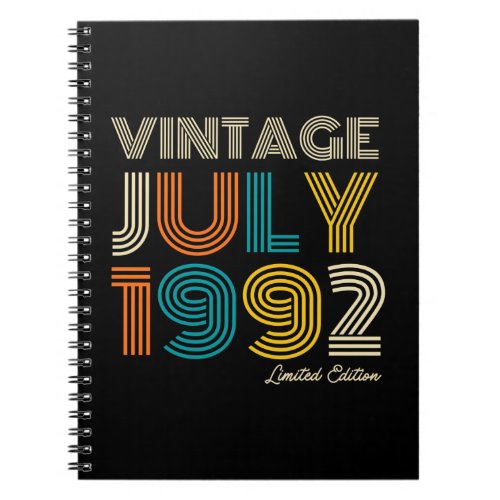 30th Birthday Vintage July 1992 Limited Edition Notebook