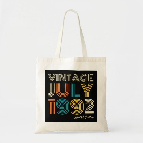 30th Birthday Vintage July 1992 Limited Edition Tote Bag