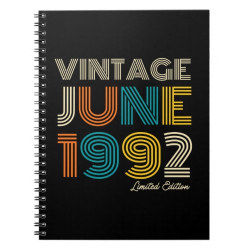 30th Birthday Vintage June 1992 Limited Edition Notebook