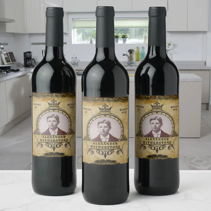 30th Birthday Vintage Retro Antique Photo Wine Label | Zazzle