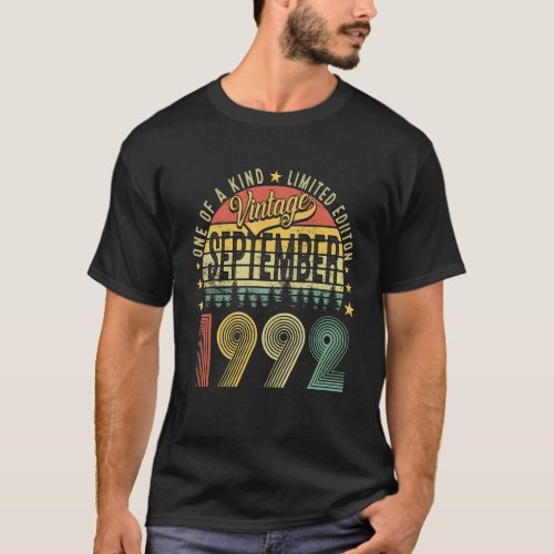 30th Birthday Vintage September 1992 30 Years Old  T_Shirt