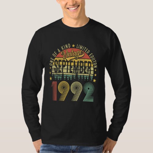 30th Birthday Vintage September 1992 30 Years Old  T_Shirt