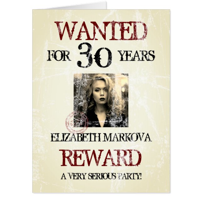 30th Birthday Vintage Wanted Retro Photo Template Card (Front)