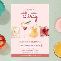 30th Birthday Watercolor Cocktails Invitation