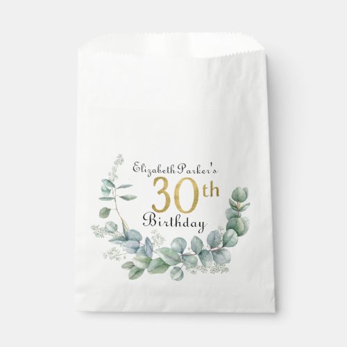 30th Birthday Watercolor Eucalyptus Gold  Favor Bag