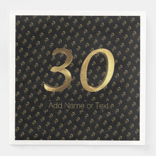 30th Birthday Wedding Anniversary Black Gold Paper Dinner Napkins