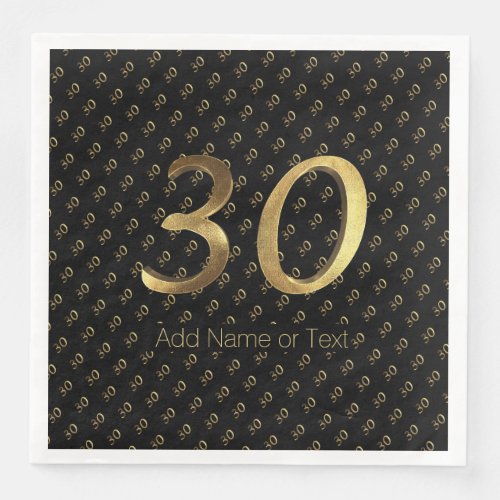 30th Birthday Wedding Anniversary Black Gold Paper Dinner Napkins