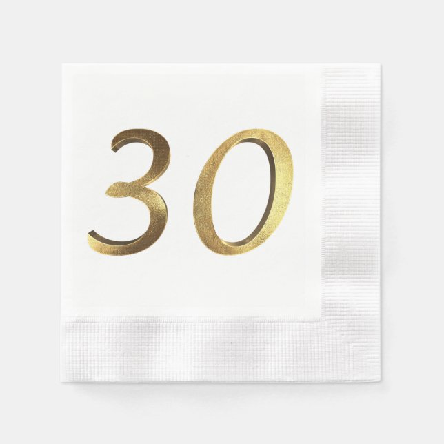 30th Birthday Wedding Anniversary Gold Number Napkins (Front)