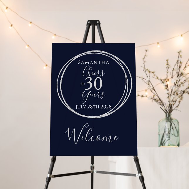 30th Birthday Welcome Cheers 30 Years Party Navy Foam Board (In Situ (Stand))
