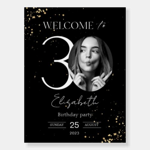 30th Birthday Welcome Sign Black Gold Board