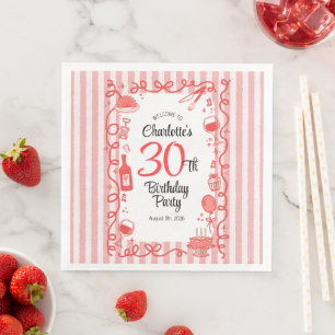 30th birthday Welcome Wine and dine hand drawn Paper Dinner Napkins