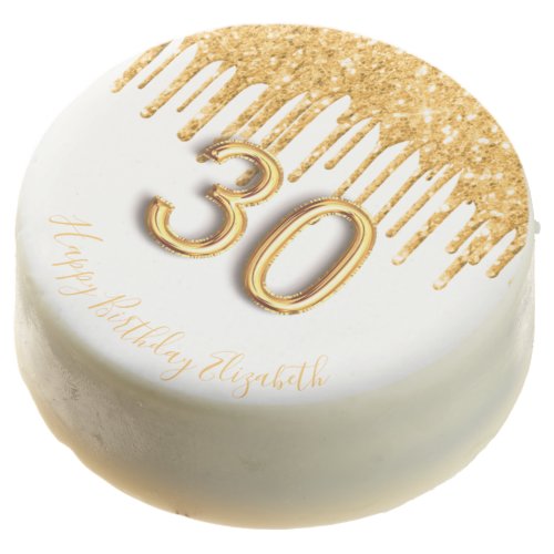 30th birthday white gold glitter drips name chocolate covered oreo