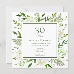30th Birthday White Hydrangeas Invitation