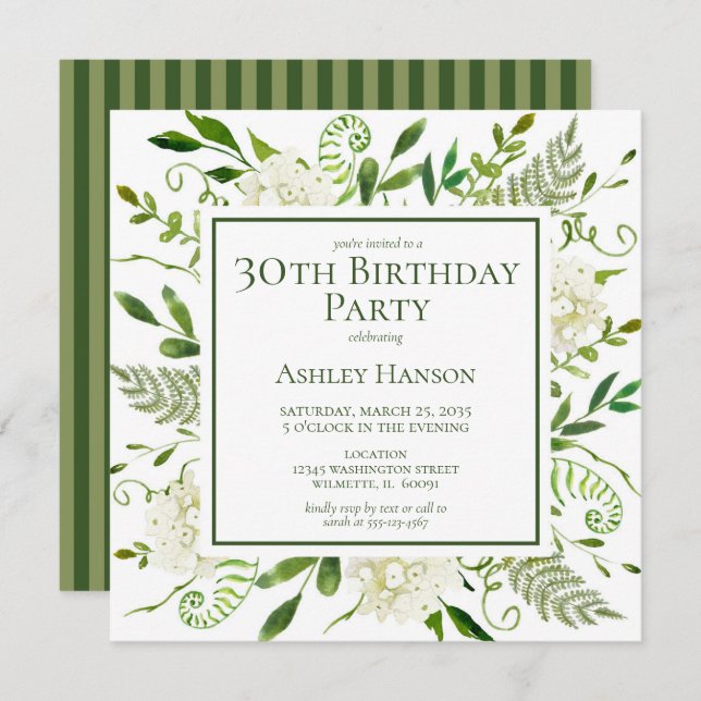 30th Birthday White Hydrangeas Invitation (Front/Back)